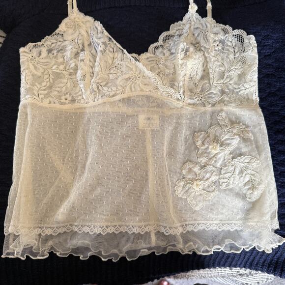 CLAIRE PETTIBONE | Sheer Ivory Lace and Netting Floral babydoll Camisole Medium - Picture 1 of 10